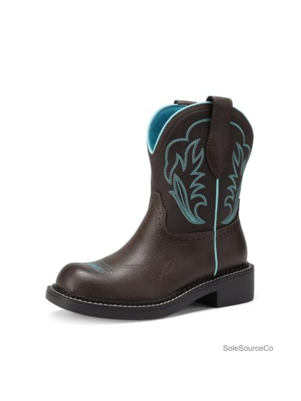 Women's Mid Calf Cowboy Boots Faux Leather Block Heel